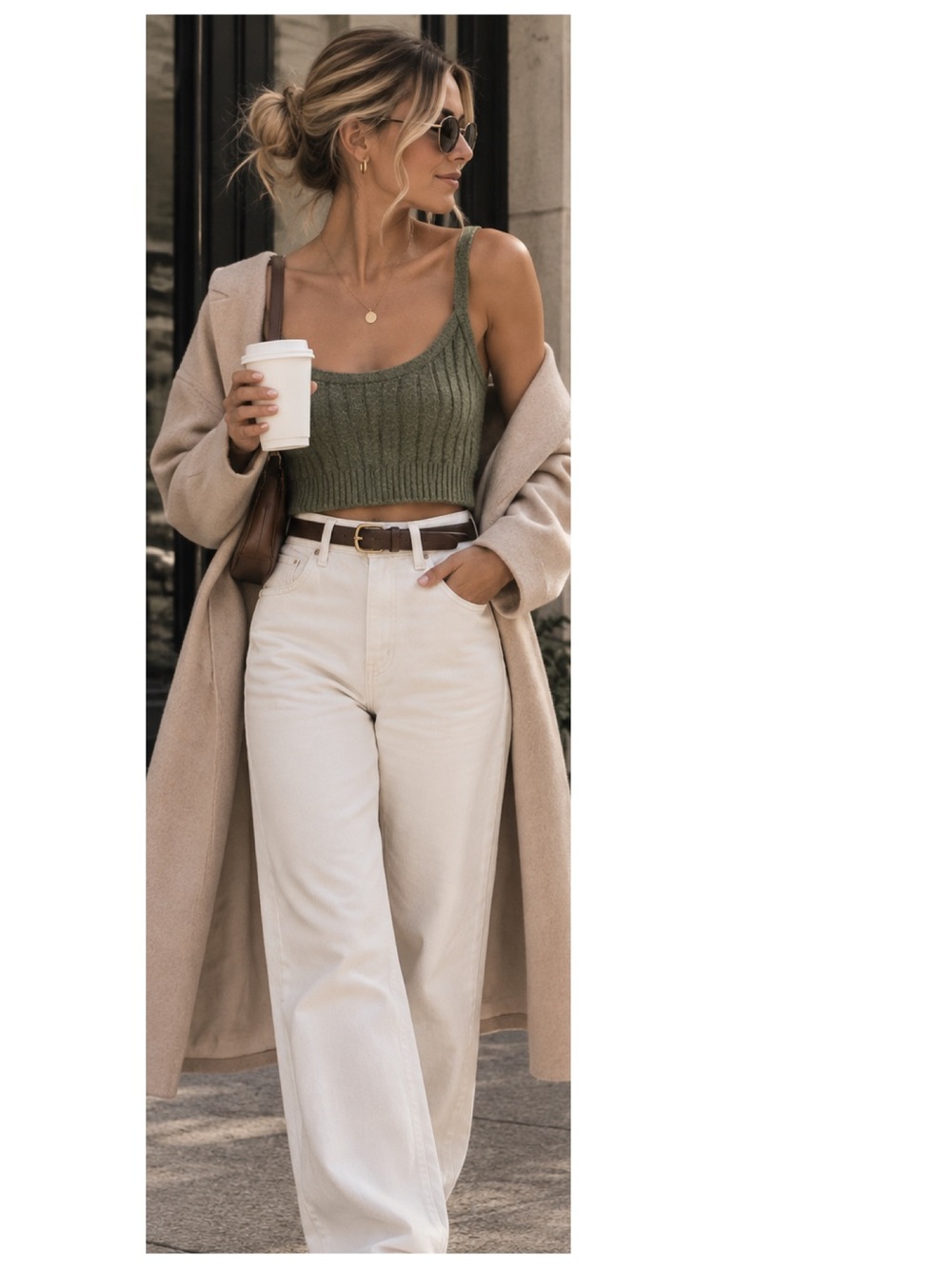 WILT Knit Cropped Tank Top Women's‎ L Green Casual Minimalist